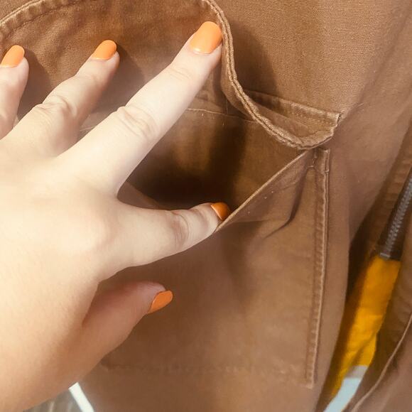 Marlboro Vintage Reversible Long Raincoat Brown Yellow Pockets Zip Closure Sz M - Picture 5 of 14